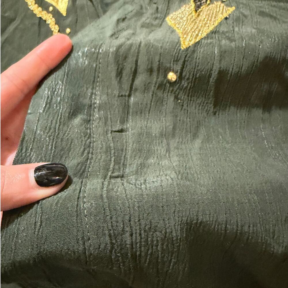 Vintage S&S Collection Olive Green/Gold, Shiny, Holiday, Open Top- L - Picture 6 of 8